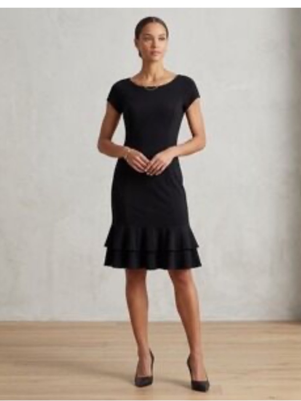 Ralph Lauren Black Short-Sleeve Ruffle Hem Mini Dress